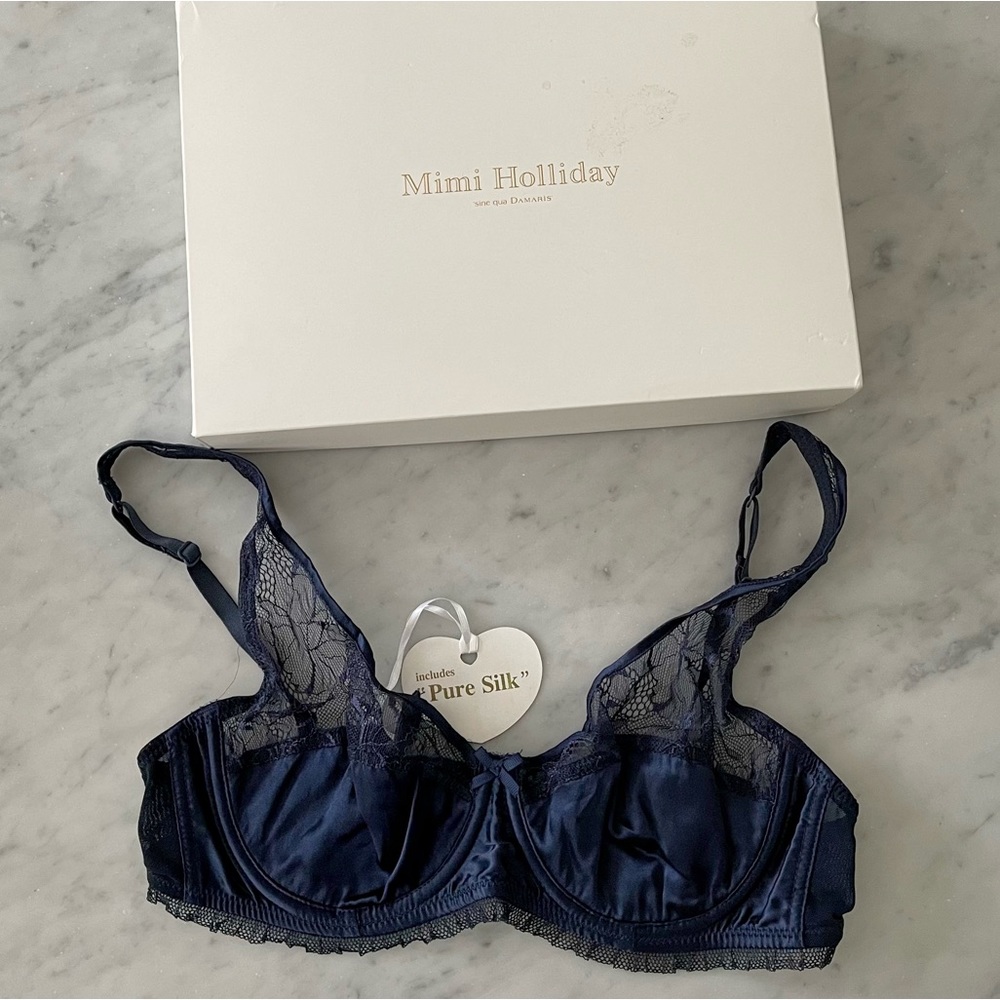 Mimi Holliday Damaris Navy Silk Lace Bra NOS NWT